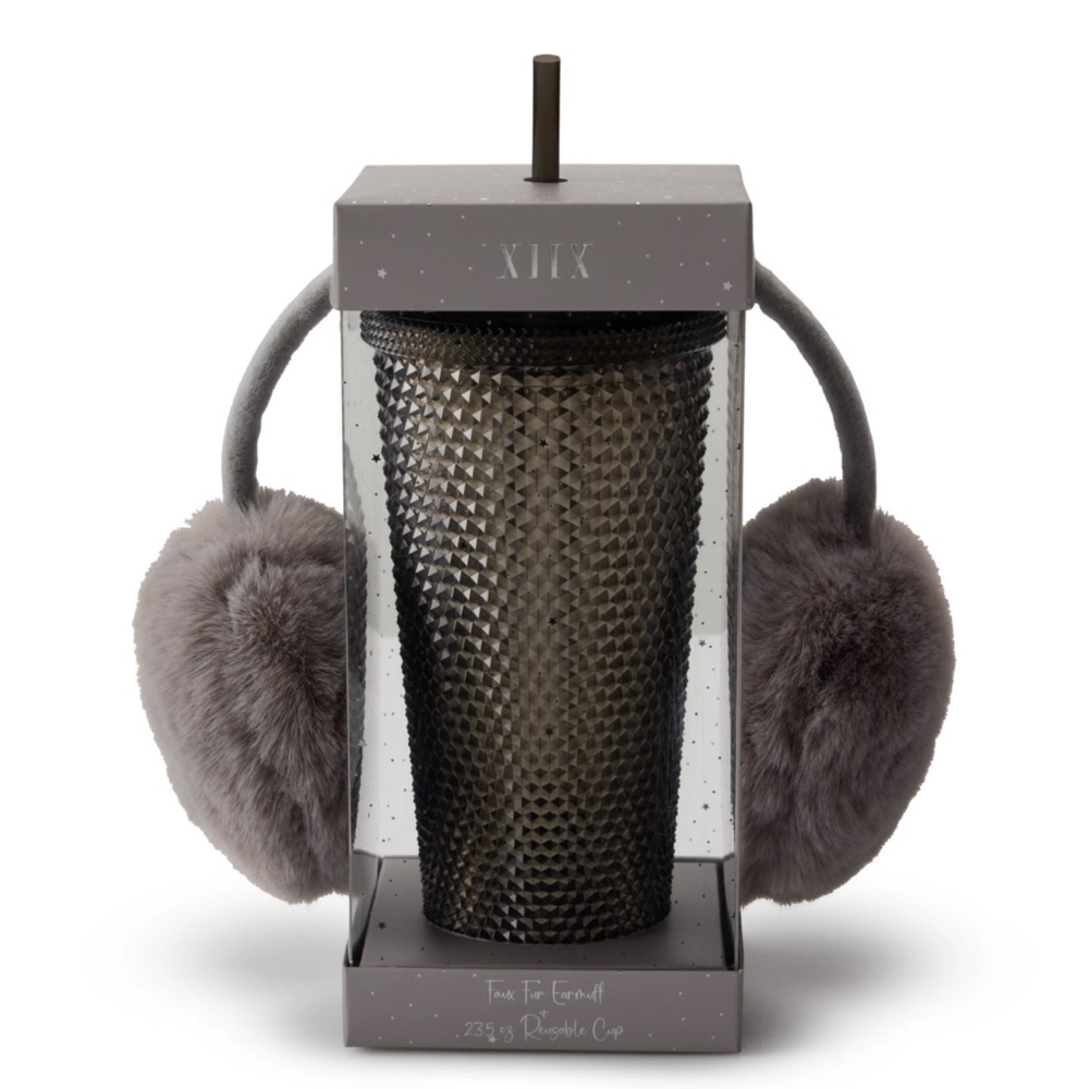 NEW with tags Black Studded Tumbler with Gray Earmuffs
